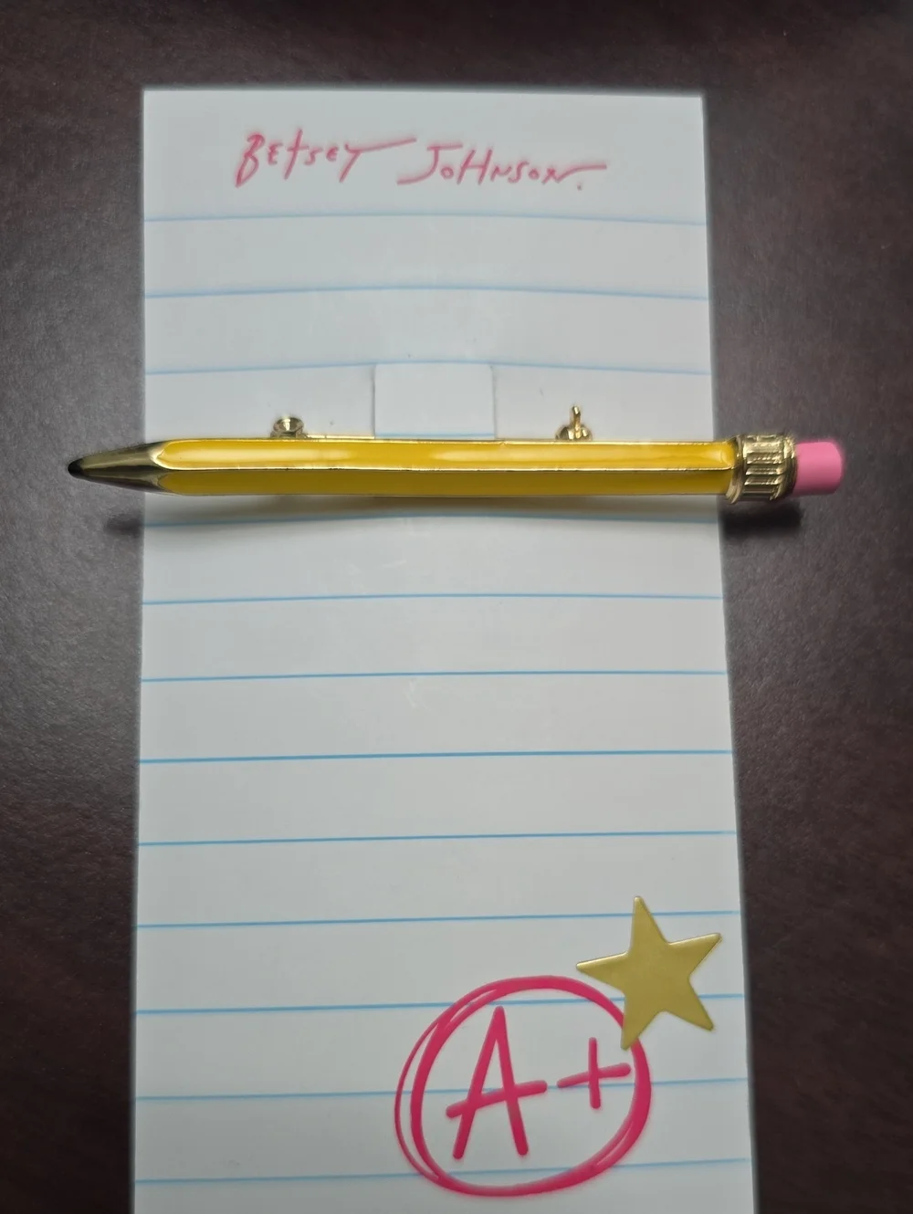 Betsey Johnson Yellow Pencil Pen with Pink Eraser and Gold Accent